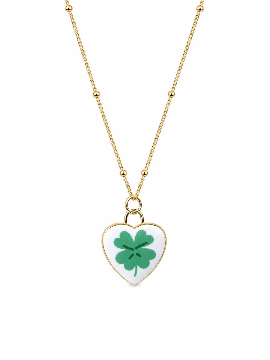 Ketting Meisje- Ketting Hartje- Meisjesketting Klaver- Geluksketting- Ketting Hartje Klaver- Meisjes ketting met klavertje- Ketting Klaver- Goudkleurig- Kinderketting- Kind-LiLaLove