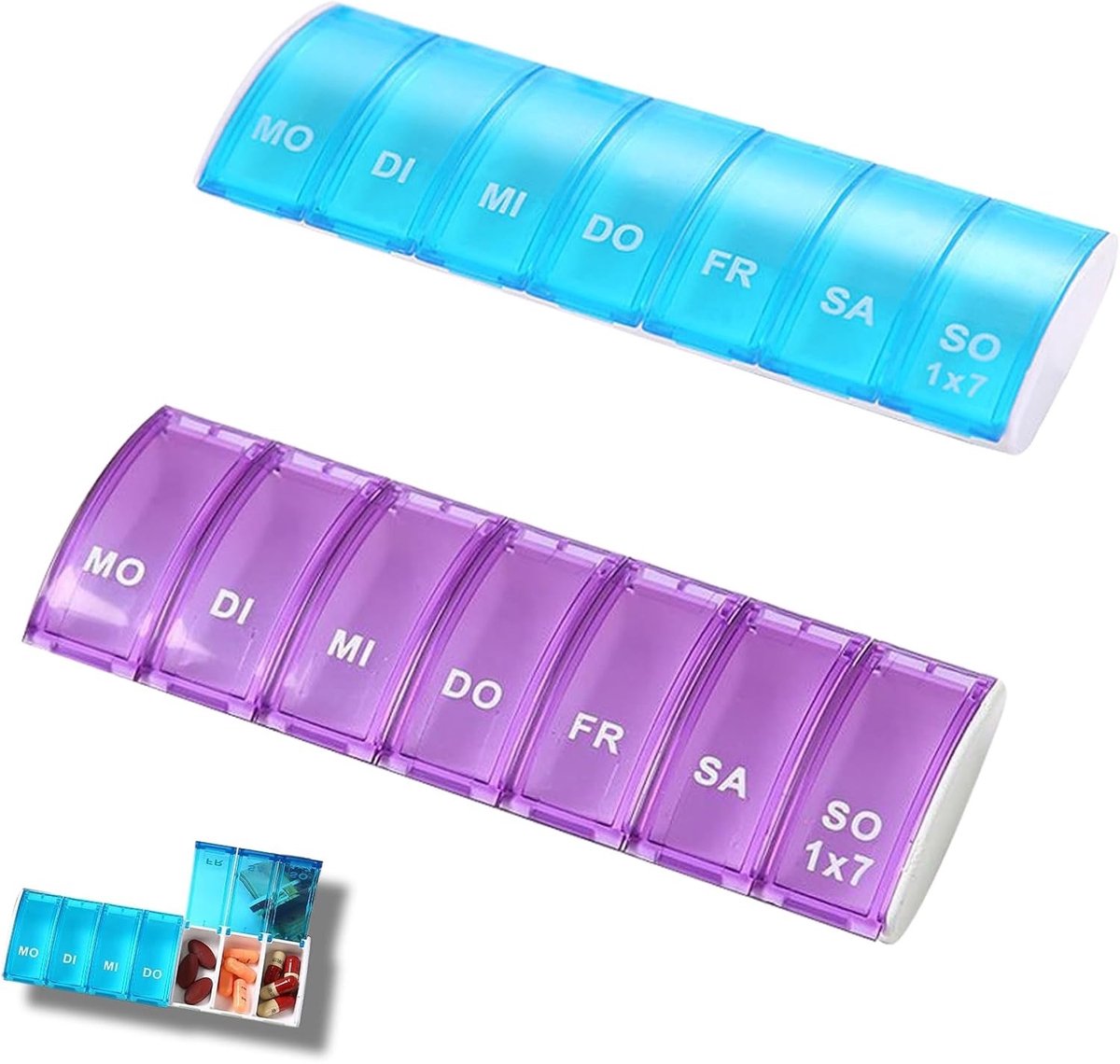 Tablettenbox voor 7 dagen, pillendoos voor onderweg, medicijndoos, handige tablettendispenser, compact en praktisch voor dagelijks gebruik