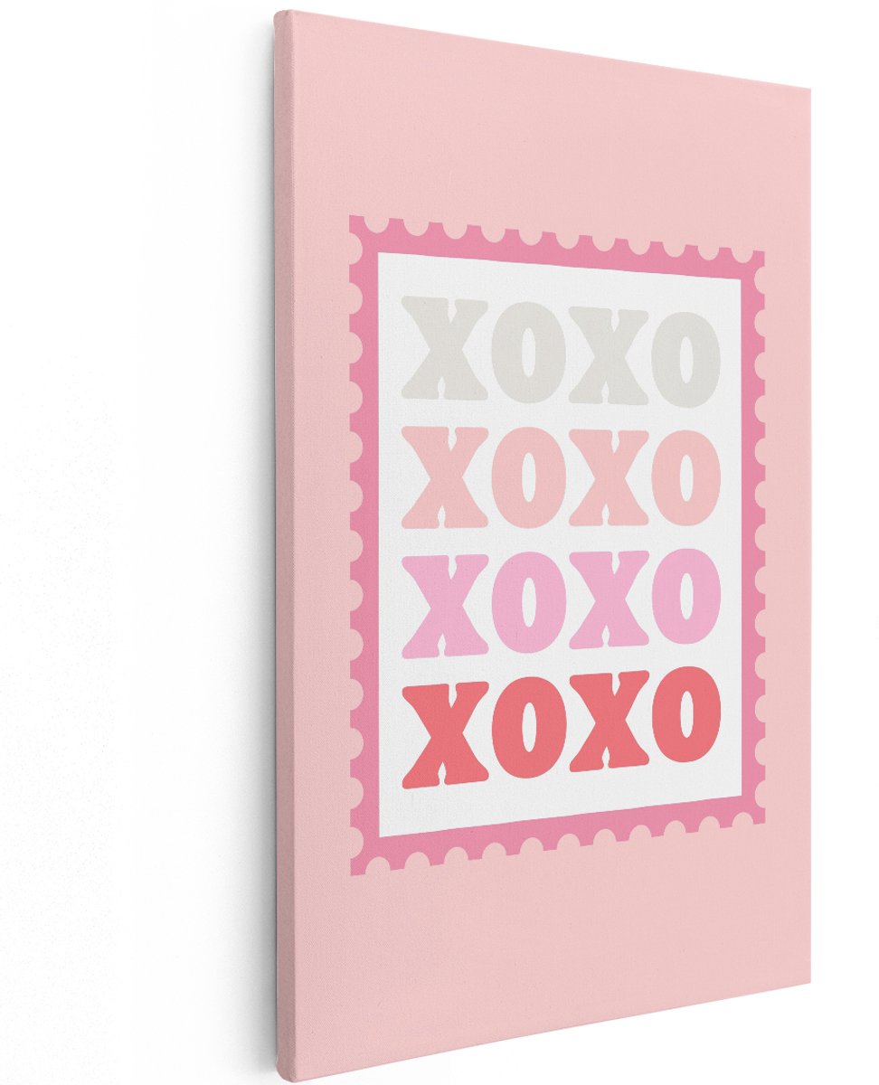 Artaza Canvas Schilderij Xoxo - 100x150 cm - Groot - Wanddecoratie Tekst - Muurdecoratie Liefde - Decoratie Roze Retro