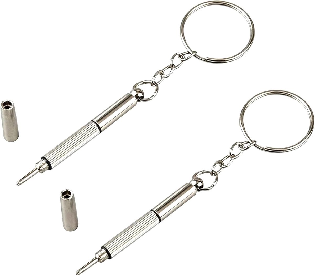 1 stuks‑drie‑in‑een schroevendraaier‑draagbare mini‑schroevendraaier‑reparatietool voor bril, telefoon en horloge‑sleutelhanger tool‑met ketting‑58x8 mm‑zilverkleurig