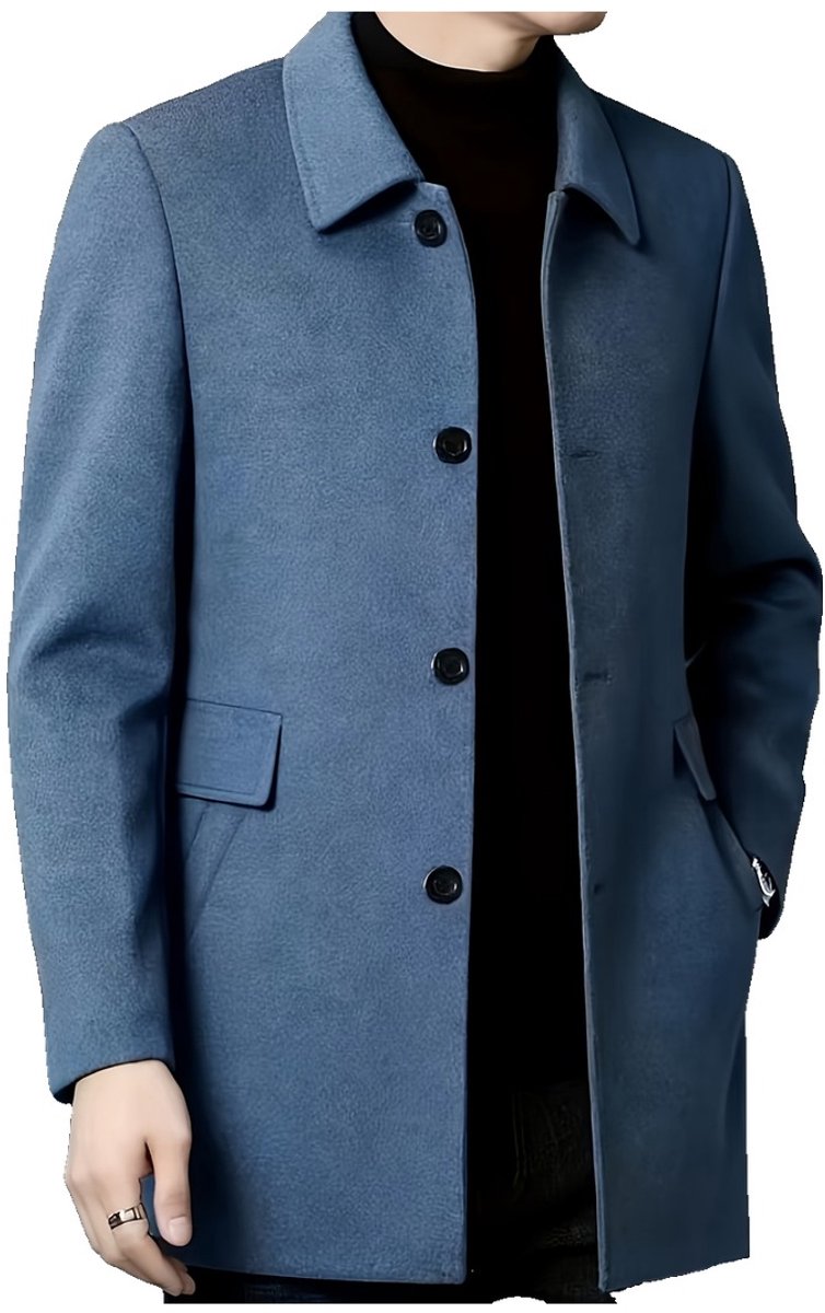 Currero Trenchcoat Winterjas Heren Mantel Jas Mantels Winter Herfstjas Volwassen Stijlvol Knopen Lichtblauw