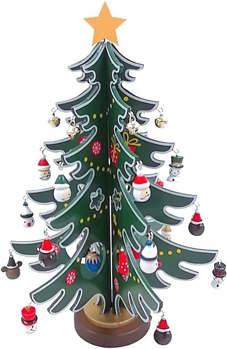 Groente Houten kerstboom voor op tafel - Ornamenten, sneeuwpop en kerstman decoraties voor jongens, meisjes en kinderen. Perfect als feestcadeautje, prijs voor in de klas of kerstcadeau.