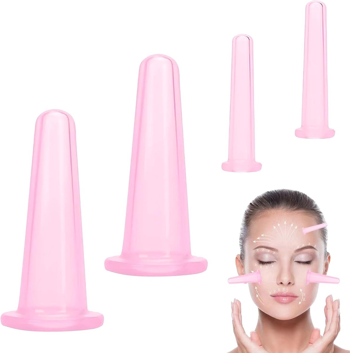 Set van 4 Silicone Cupping Glazen voor Gezichtsmassage, Spierontspanning en Bloedcirculatie, Roze Vacuum Cups