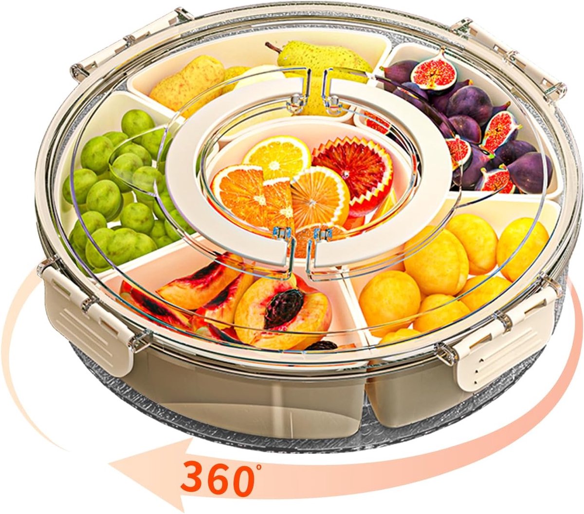 Casalora Snackbox met Deksel – Draaibare Snack Organizer met Compartimenten – Stapelbare Snackdoos met Handvat voor Fruit, Snoep, Noten en Snacks