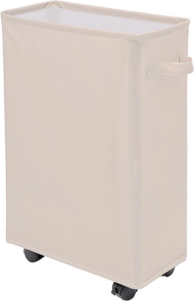 Ruime en Vouwbare Wasmand met Wielen, 40 Liter, Ideaal voor Handdoeken, Sportuitrusting en Paraplu's, Beige
