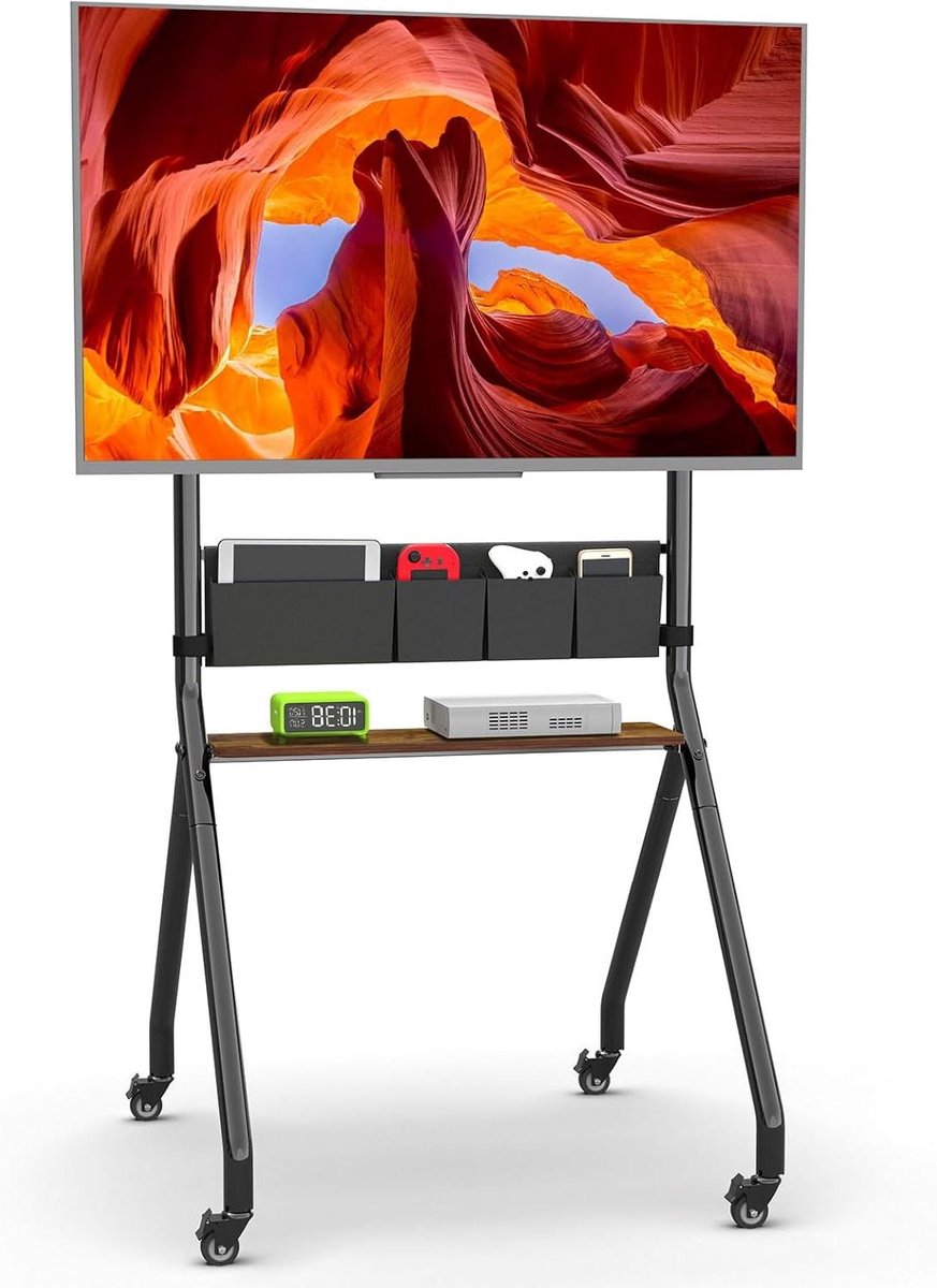 Mobiele TV Standaard - TV Wagen - Flexibel TV Kijken - Met Opbergvakken - 32-75 Inch - Zwart