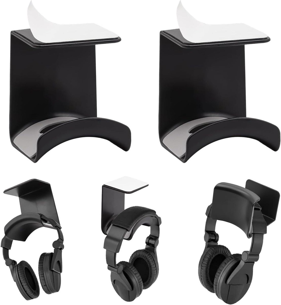 Hoofdtelefoon Houders - Headset Ophangers - Bureau Organisatie - Zelfklevende Montage - 2 Stuks - Zwart