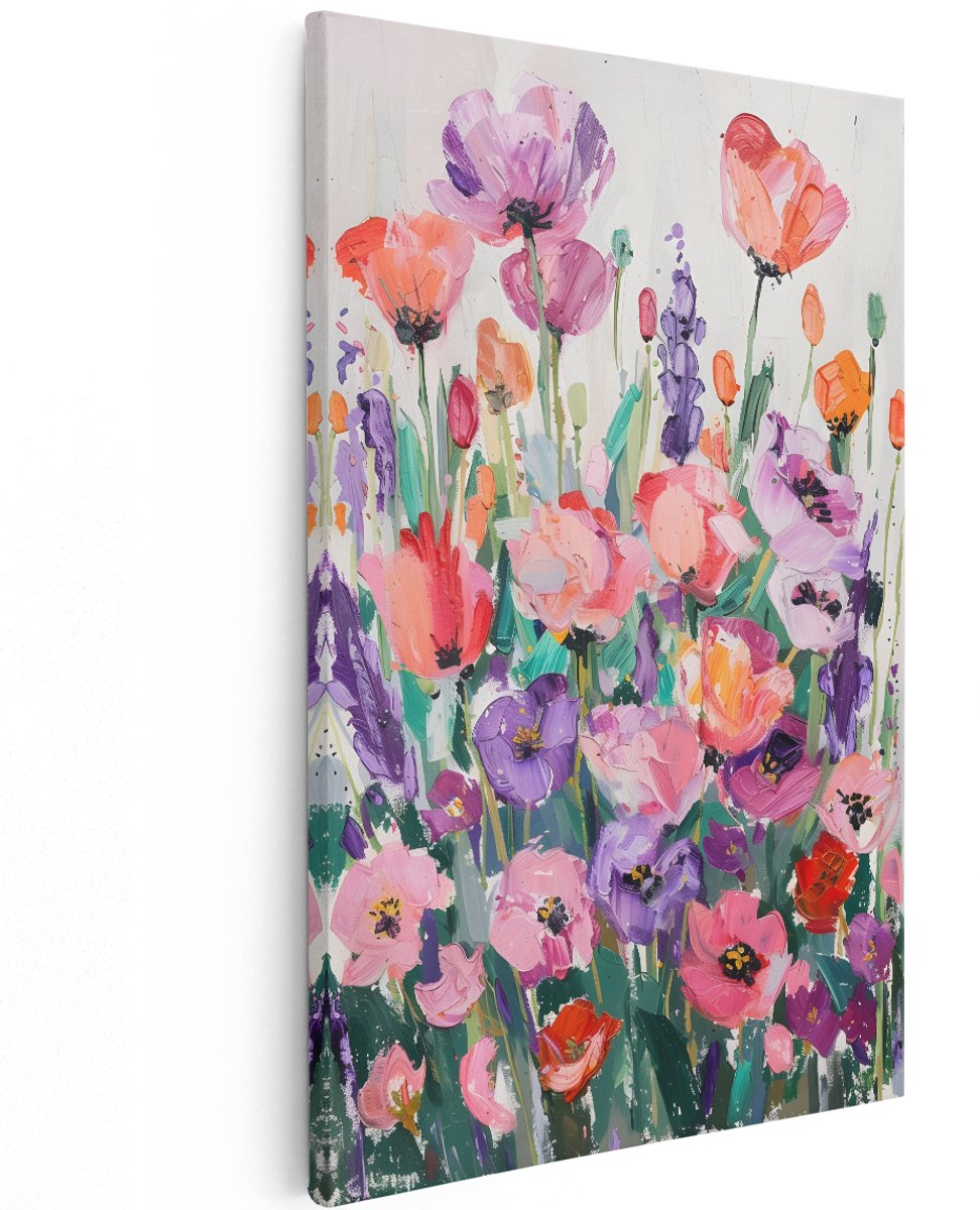 Artaza Canvas Schilderij Bloemen - 100x150 cm - Groot - Wanddecoratie Bloemen - Muurdecoratie Klaprozen - Kleurrijk Schilderij Woonkamer - Roze