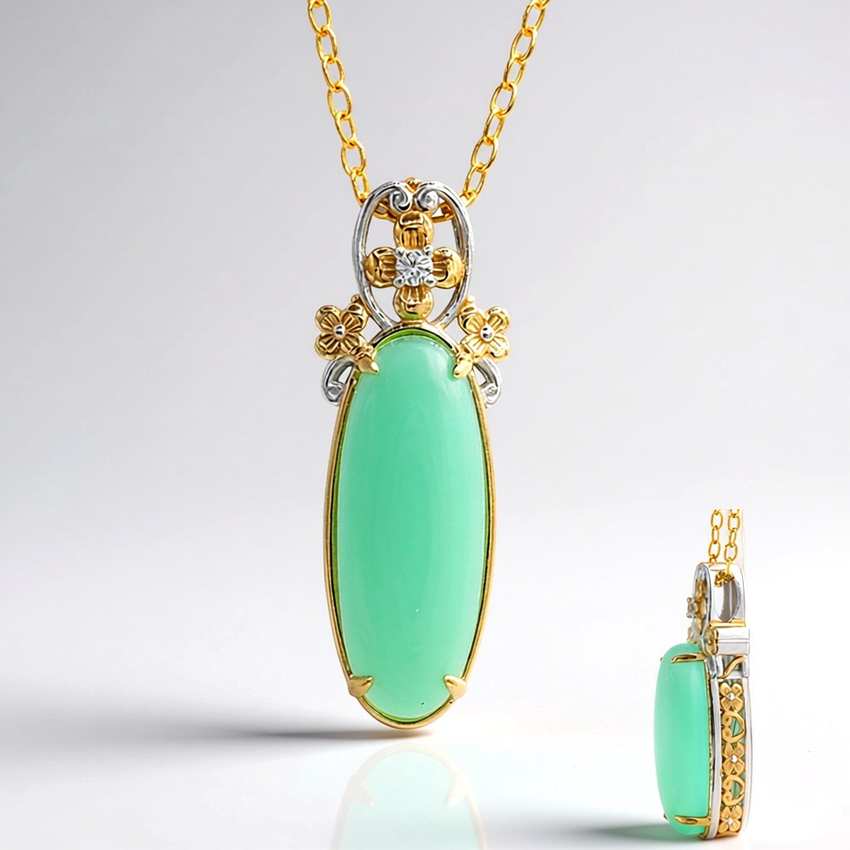 Cavill - Zilveren Halsketting 925 Sterling met Lagune Chalcedoon Ovaal Cabochon 8,316 ct en Zirkoon 0,049 ct - Elegante Damesketting 50 cm