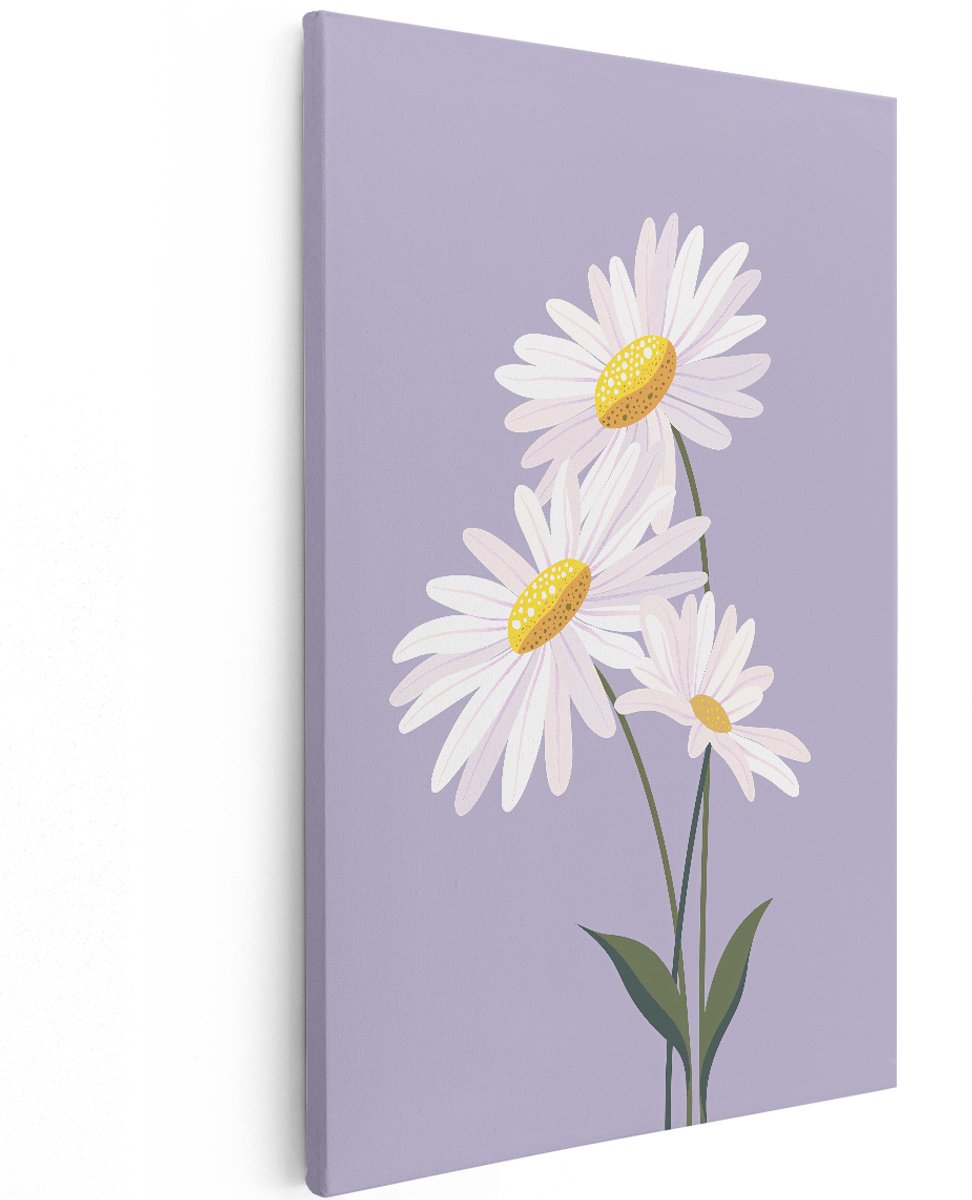 Artaza Canvas Schilderij Margrieten - 100x150 cm - Groot - Wanddecoratie Bloemen - Muurdecoratie Lila - Decoratie Woonkamer - Schilderijen Op Canvas