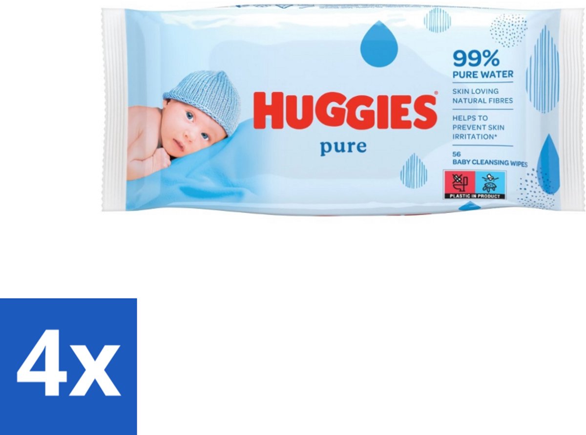 4 x Huggies - Billendoekjes - Pure - Tegen Huidirritaties - 56 Babydoekjes - Babydoekjes - Billendoekjes - Zachte Babydoekjes - Hypoallergene Babydoekjes - Babyhuid