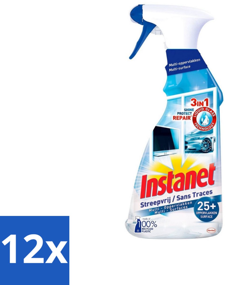 Instanet - Schoonmaakspray - Streepvrij - 3 in 1 - Multi-Oppervlakken - 725 ml - Voordeelverpakking - 12 stuks