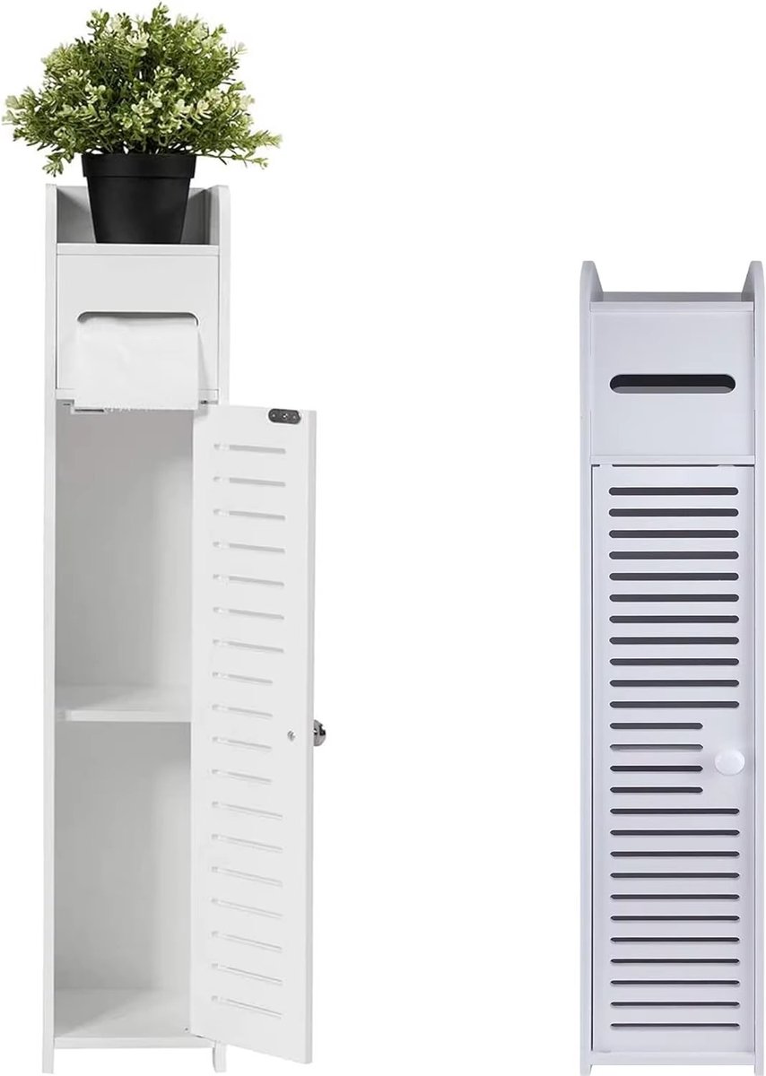 Mura Badkamerkast - Badkamermeubel - Opbergkast - Kastje - Wandkast - Smalle Kast - Toiletkast - Toiletpapierdispenser - Wit