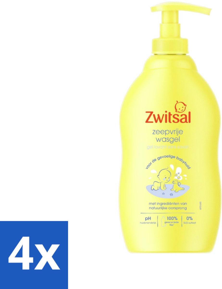 4 x Zwitsal - Babyverzorging - Zeepvrije Wasgel - Voor de Gevoelige Babyhuid - 400 ml - Babywasgel - Babyhuid - Milde Reiniging - SLES-vrij - Natuurlijke Ingrediënten