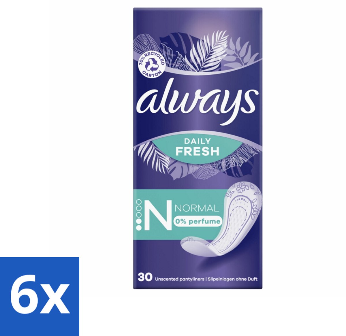6 x Always Daily Fresh - Inlegkruisjes - Normaal - Ongeparfumeerd - 30 Inlegkruisjes - Inlegkruisjes - Always - Inlegkruisjes Normaal - Maandverband - Hygiëne