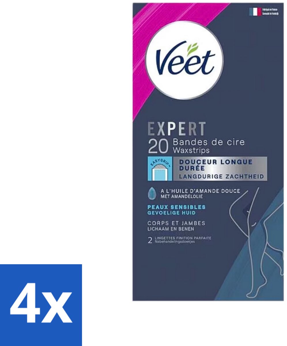 4 x Veet Expertn - Ontharingsstrips - Lichaam & benen - Normale huid - 20 Strips - Veet Ontharingsstrips - Ontharen Benen - Ontharen Lichaam - Ontharingsstrips Normale Huid - Ontharingsstrips Amandelolie