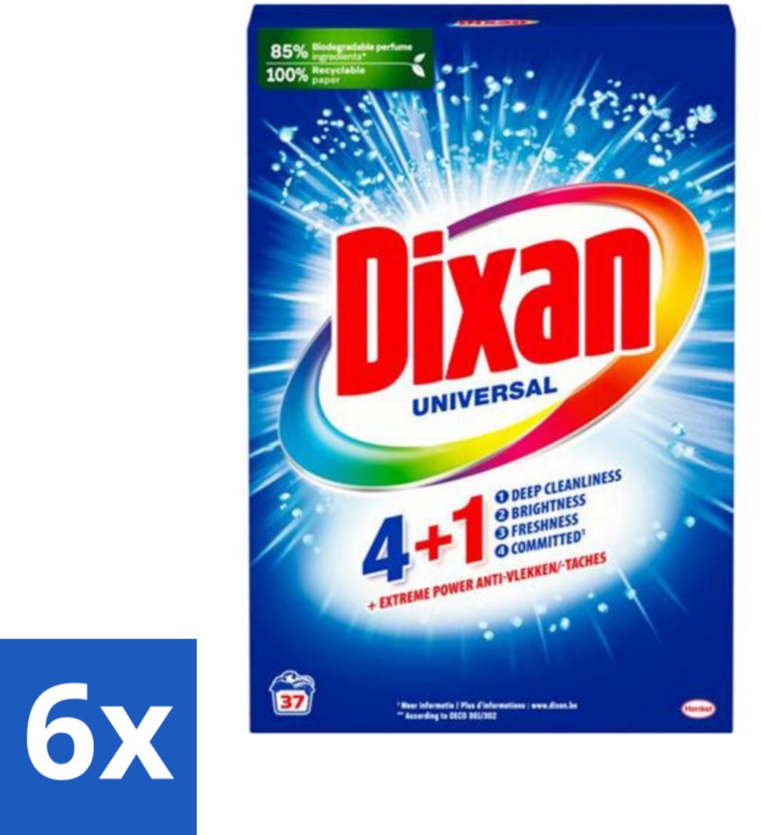 6 x Dixan Universal - Waspoeder en Vlekverwijderaar - Extreme Power - Witte en Gekleurde Was - 37 Wasbeurten - Waspoeder - Vlekkenverwijderaar - Wasmiddel - Waspoeder Wit - Waspoeder Gekleurd