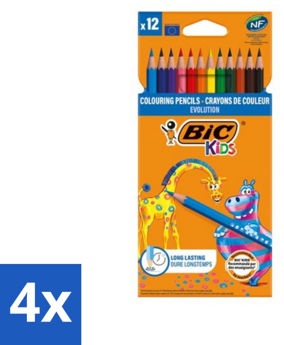 4 x Bic Kids - Kleurpotloden - Diverse Kleuren - Evolution - 12 Potloden - Kleurpotloden - Potloden Voor Kinderen - Kinderpotloden - Kleurpotloden Set - Creatieve Spelletjes