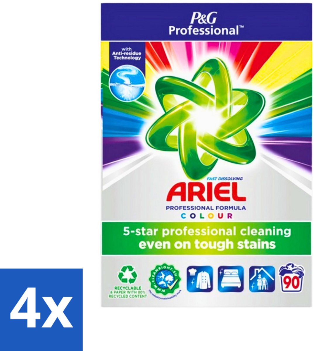 4 x Ariel Professional - Waspoeder - Gekleurde Was - 90 Wasbeurten - Waspoeder - Gekleurde Was - Vlekkenverwijdering - Kleurbehoud - Wasmiddel