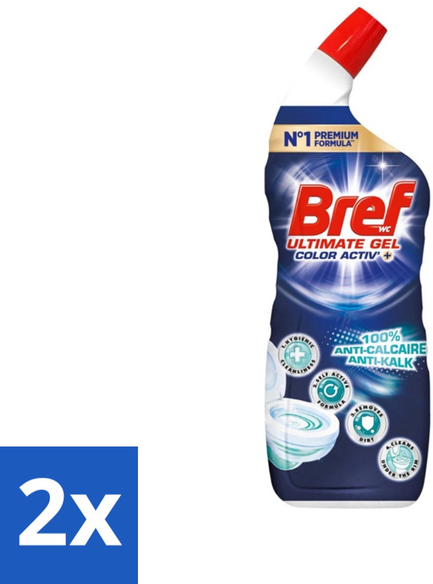 2 x Bref WC - Color Activ+ - Toiletreiniger - Gel - Anti-Kalk - Oceaan - 700 ml - Toilet Schoonmaak - Wc Reiniger - Kalkverwijderaar - Toiletgel - Frisse Geur