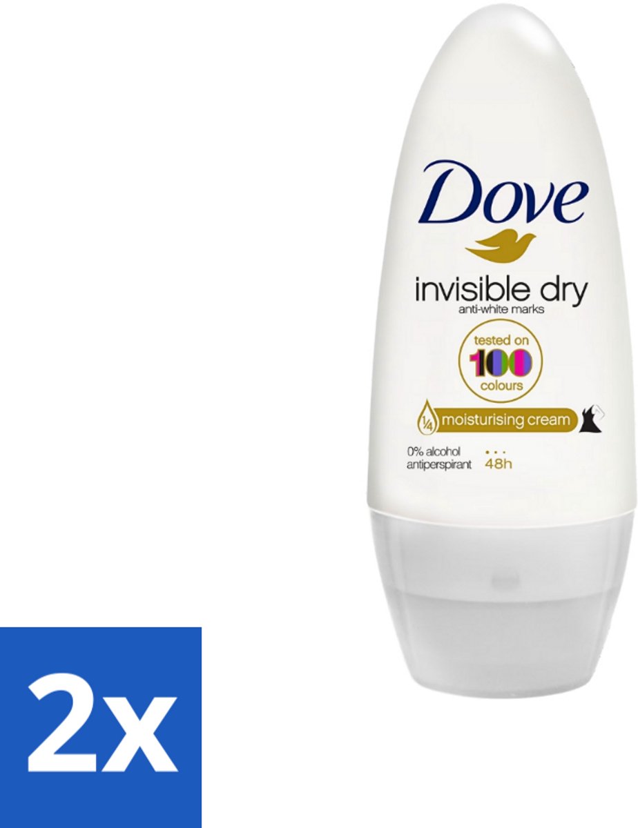 2 x Dove Invisible Dry - Deodorant Roll-on - Anti-Transpirant - 50 ml - Onzichtbare Deodorant - Anti-transpirant - Witte Strepen - Hydraterende Deodorant - Dove Invisible Dry