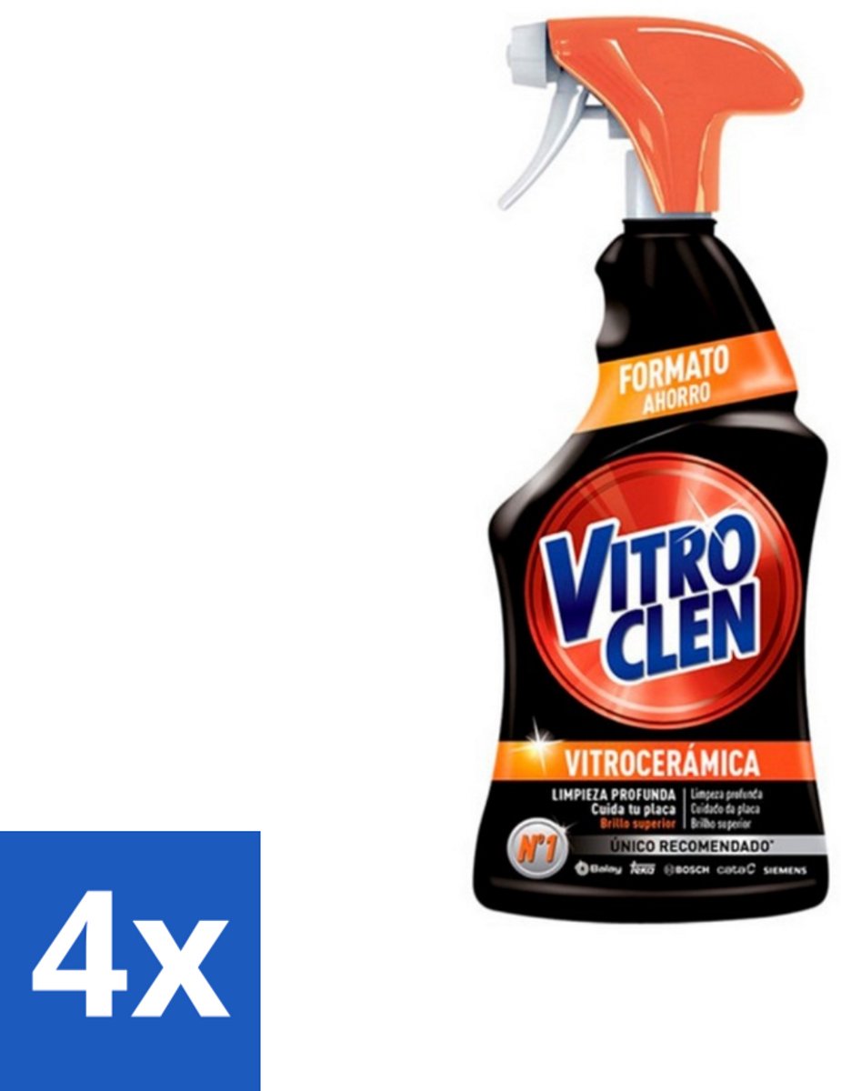 4 x Vitroclen - Keramische Kookplaatreiniger - Spray - 450 ml - Keramische Kookplaat Reiniger - Kookplaat Schoonmaken - Vitrokeramische Reiniger - Inductie Kookplaat Schoonmaken - Vlekken Verwijderen Kookplaat