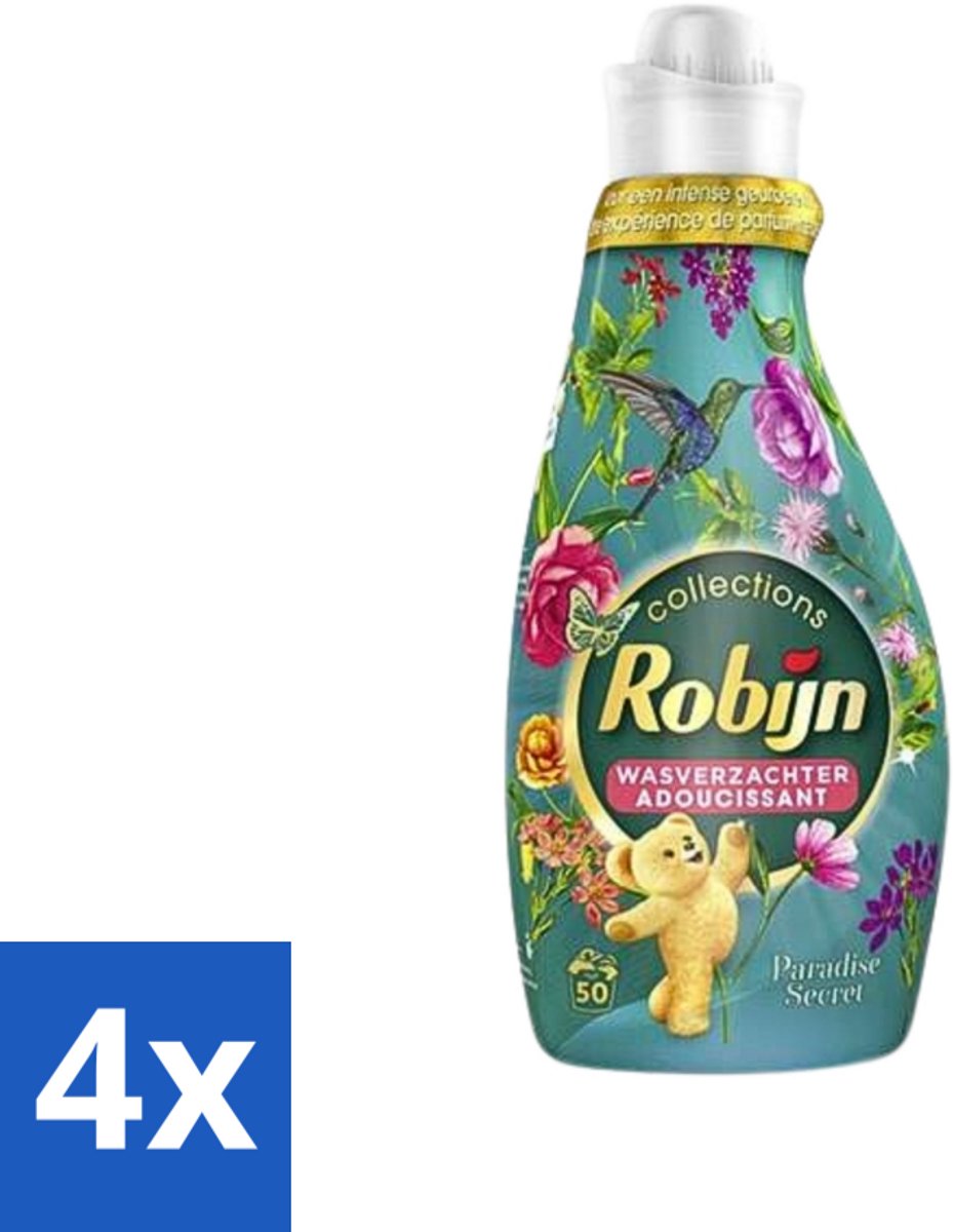 4 x Robijn Collections - Wasverzachter - Paradise Secret - 1,25L - 50 Wasbeurten - Wasverzachter - Wasparfum - Zijdezacht - Luxe Was - Botanische Wasverzachter