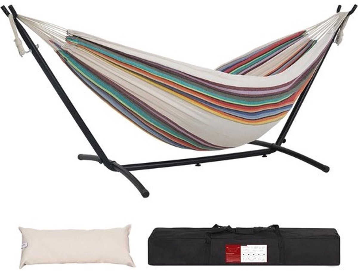 Dubbele Hangmat met Ruimtebesparende Stalen Stand - Perfect voor Ontspanning en Recreatie