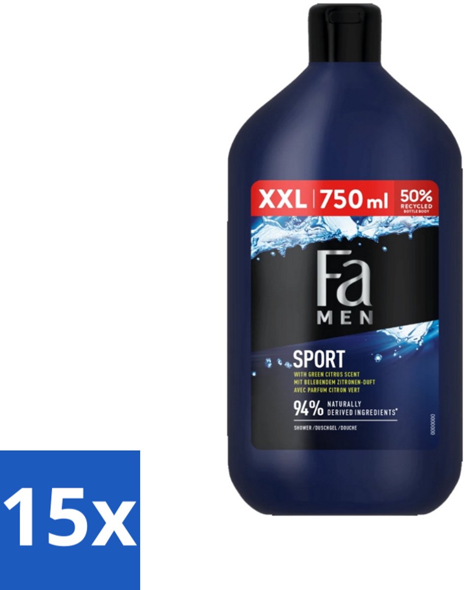 Fa Men - Sport - Douchegel - Groene Citrus - 750 ml - Bulkverpakking - 15 stuks