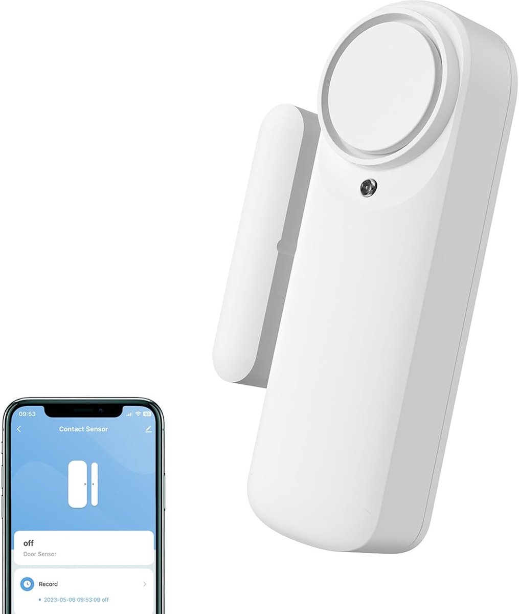 KZQ Slimme WiFi deur- en raamsensor met contactalarm - Draadloze beveiliging met pushmeldingen - Eenvoudige installatie zonder hub - Geschikt voor huis kantoor en garage - Wit