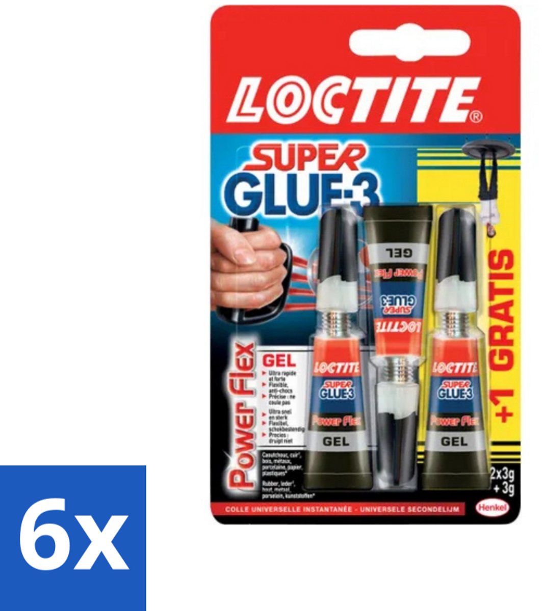 Loctite - Secondelijm - Power Flex - 3 Lijmtubes - Voordeelverpakking - 6 stuks