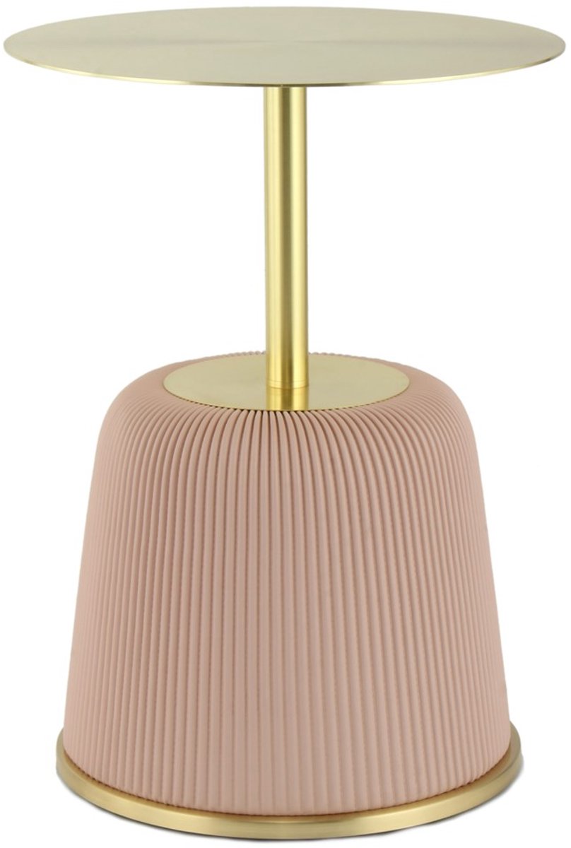 Padiro ronde bijzettafel Ø 40 x 55 cm - roze - Modern Art-Déco Glamour Look - ijzeren onderstel - PU stof