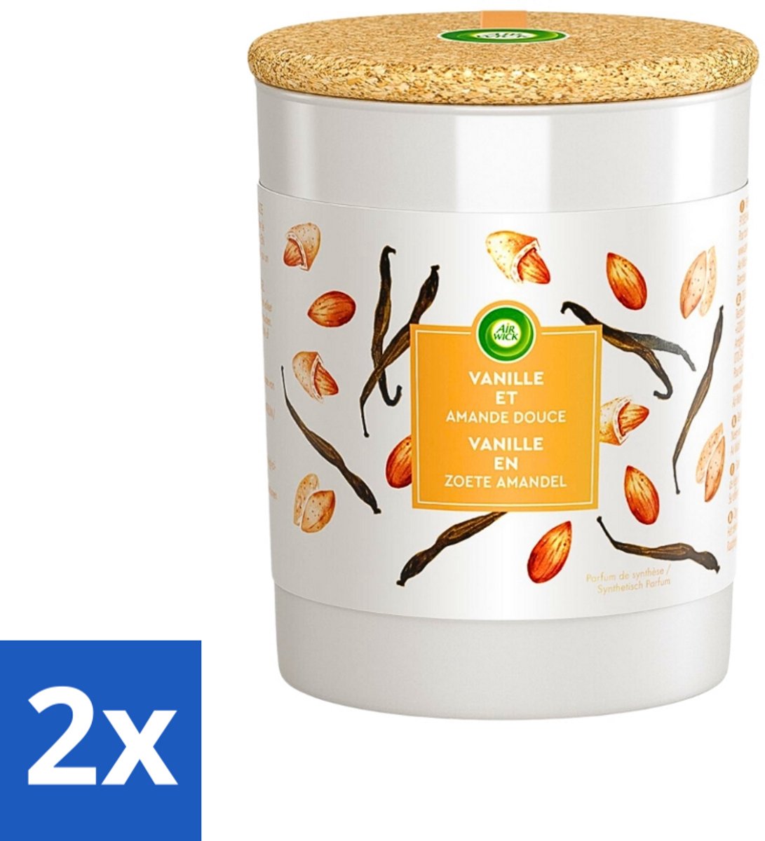 2 x Air Wick - Geurkaars - Vanille & Zoete Amandel - 35 Uur Brandduur - Geurkaars - Vanille Geur - Amandel Geur - Sfeerkaars - Air Wick