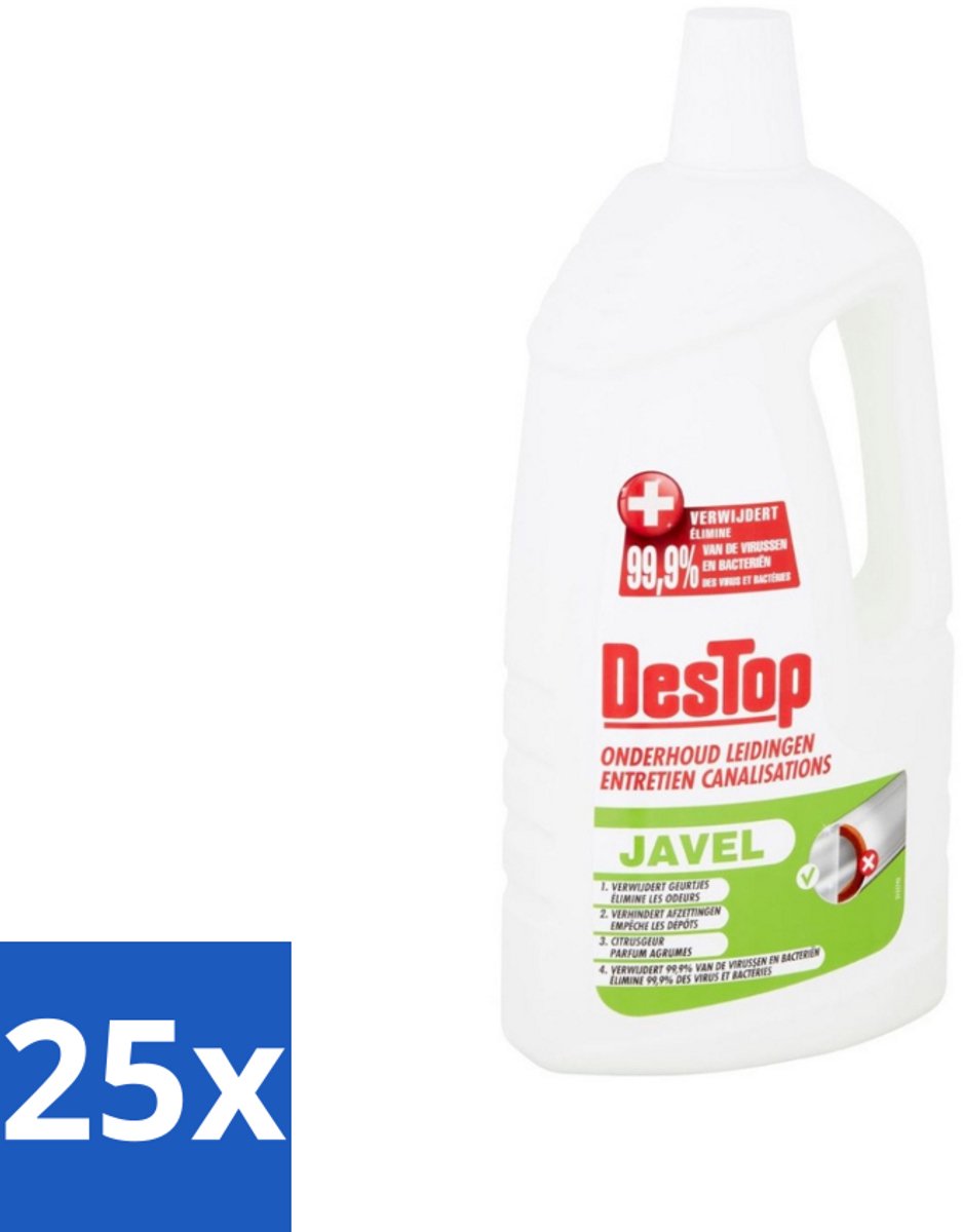DesTop - Onderhoud Leidingen - Javel - 4-in-1 Werking - Citroengeur - 1,5L - Bulkverpakking - 25 stuks