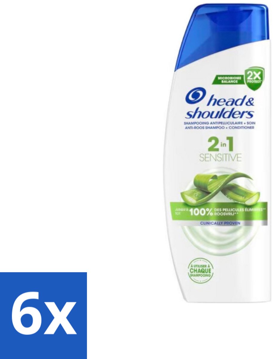 Head & Shoulders - 2in1 Sensitive - Anti-Roos Shampoo & Conditioner - Aloë Vera - 270ml - Voordeelverpakking - 6 stuks