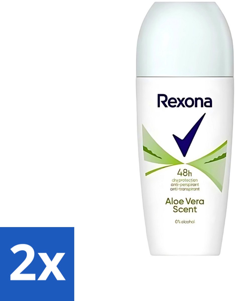 2 x Rexona - Deodorant Roller - Aloe Vera - 0% Alcohol - Anti-Transpirant & Perspirant - 50ml - Rexona Deodorant - Anti-transpirant - Aloe Vera - Deodorant Roller - 50 Ml