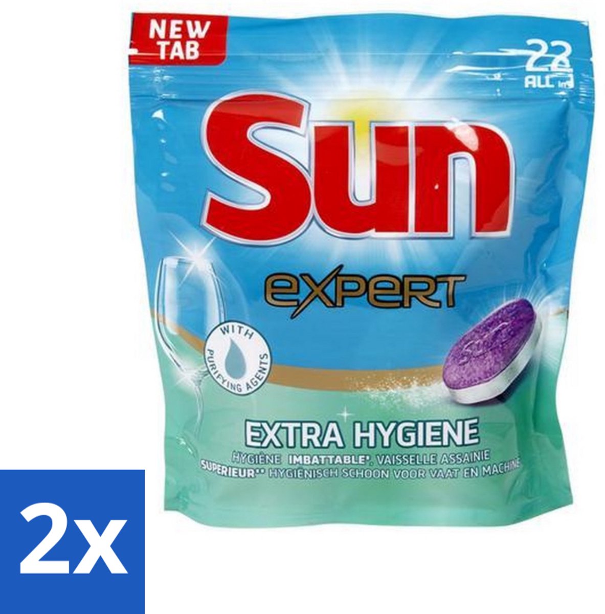 2 x Sun Expert - Extra Hygiëne - Vaatwastabletten - 22 Tabletten - Vaatwastabletten - Vaatwasser - Reiniging - Hygiëne - Kalkvrij