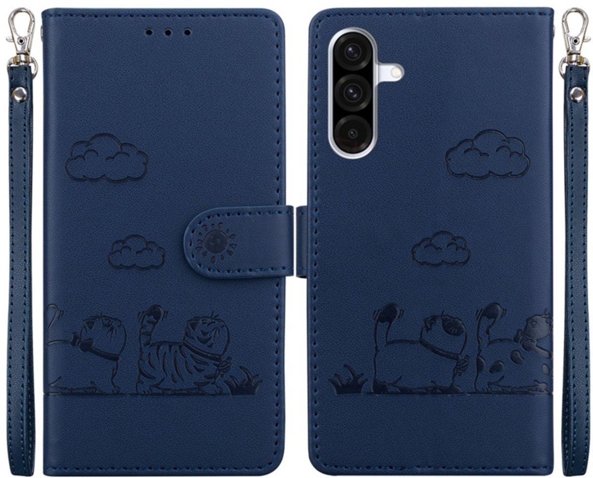 BookCover Hoes Etui geschikt voor Samsung Galaxy A27 - Cartoon Cats - Blauw - Reliëf