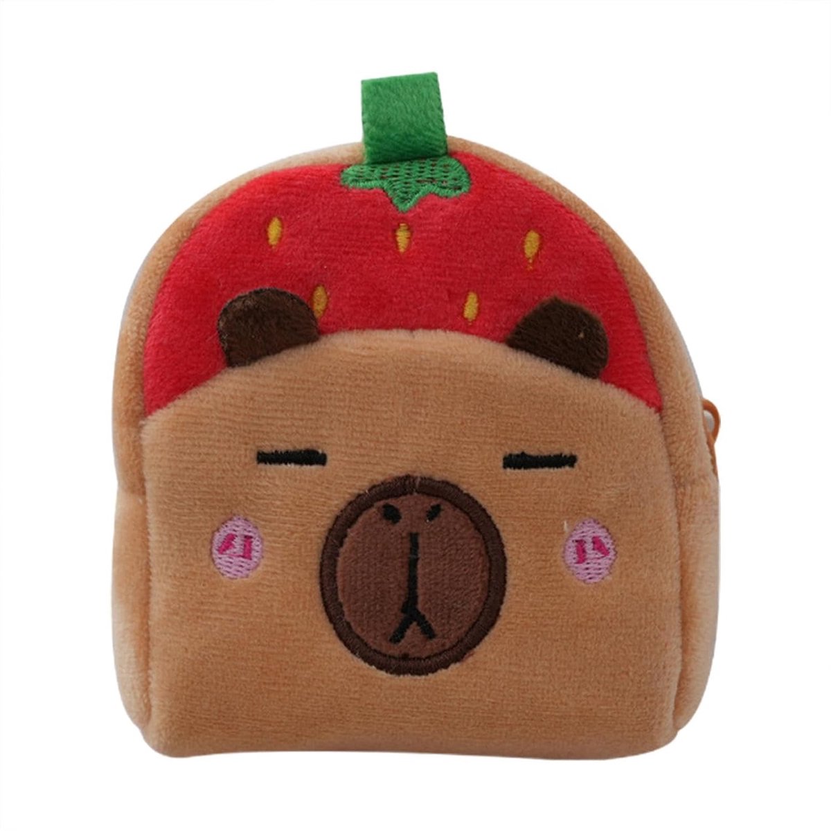 KZQ Pluche Portemonnee - Capibara Ontwerp - 7x11x7 cm - Zachte Stof - Met Ritssluiting - Voor Pasjes Munten Snacks - Rood