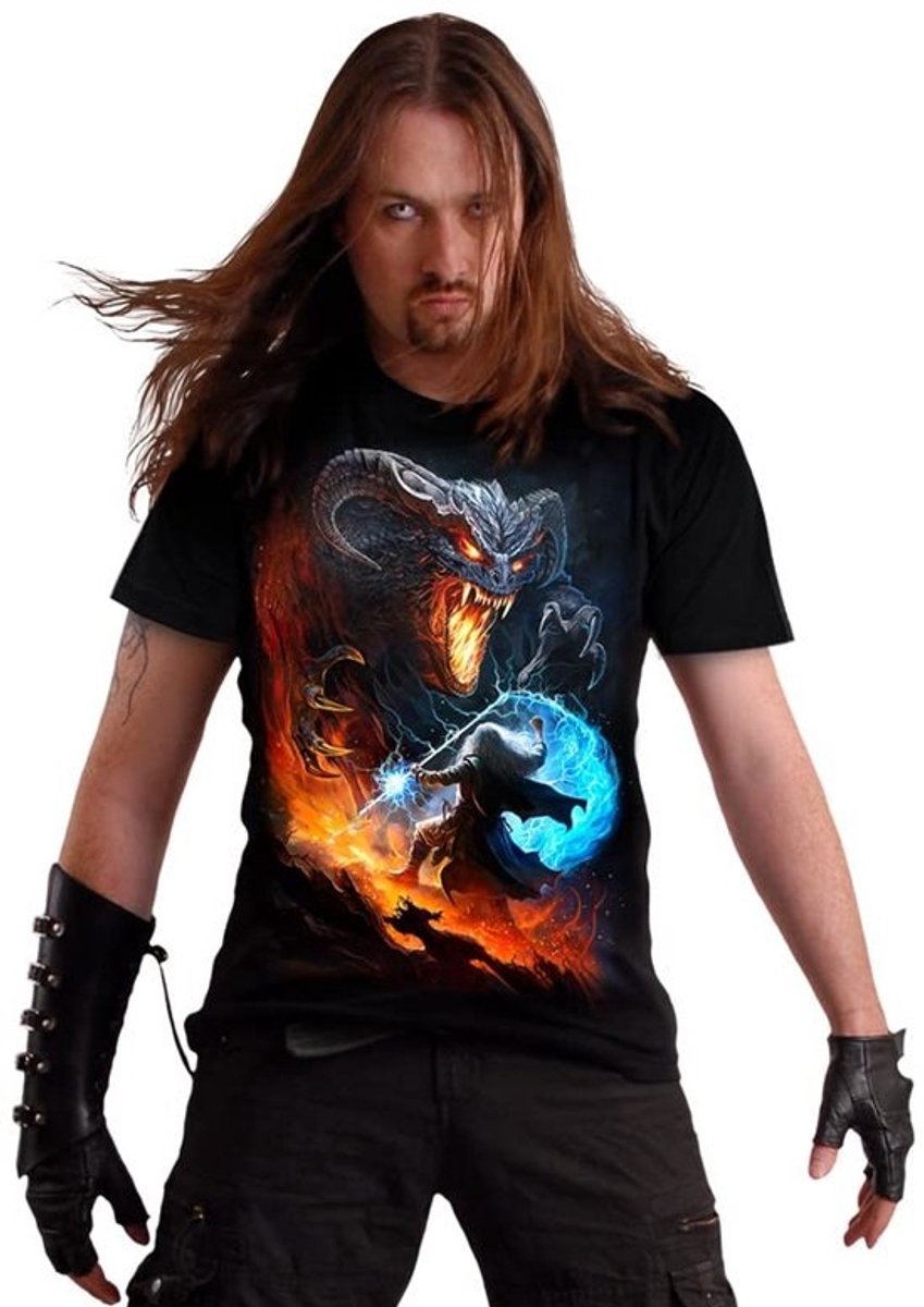 Zwart T-shirt met Dragon Design voor Mannen