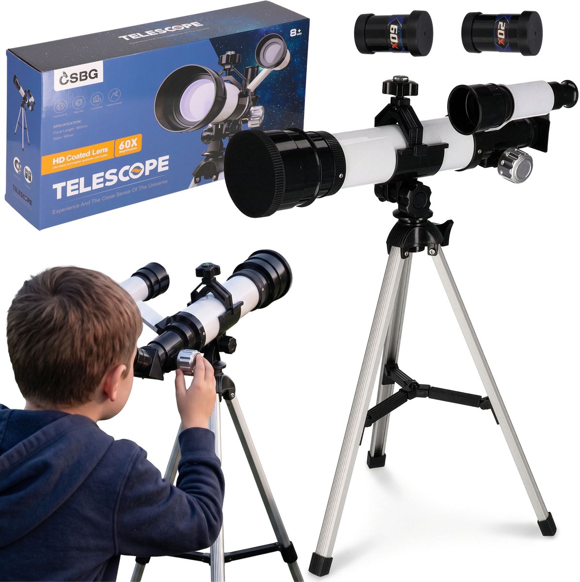 Metalen TELESCOOP vergrotend 60x, telescoop MET STATIEF, voor kinderen 8+