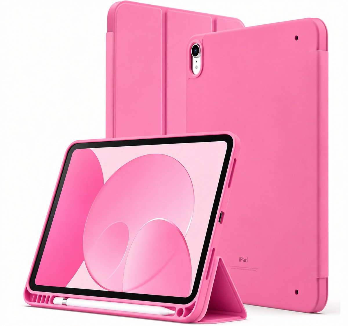 Sounix Tablet hoes Geschikt voor Apple iPad 11 (2025) A16 / Apple iPad 10.9 (2022) - Siliconen Hoesje met Pencilhouder, Smart Cover Achterzijde - Magenta