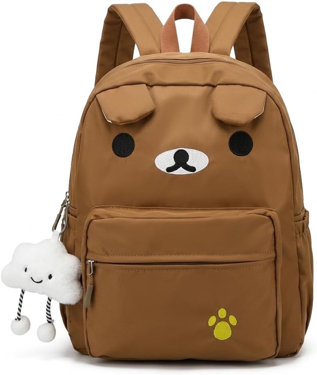 KZQ Teddybeer Rugzak - 33x37x12 cm - 20L - Waterafstotend Nylon - 3D Oren - Verstelbare Banden - Voor School & Reizen - Bruin