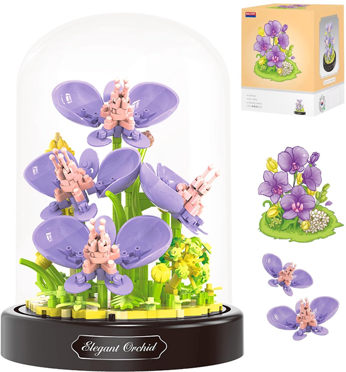 VONKELIOS®Bouwpakket Orchidee Bloem voor Volwassenen, Mini Kunstplant Bonsai Bouwblokken Set, Botanische Collectie Cadeau voor Kinderen, Bloemen Bouwsteen Kit, Valentijnsdag Nieuwjaar Verjaardag Cadeau voor Vrouwen en Meisjes