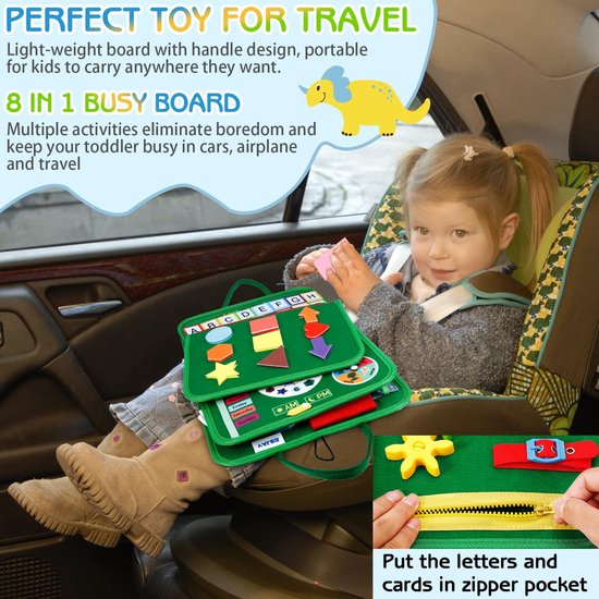 Montessori speelgoed busy board voor peuters - 8 pagina's Montessori Activiteitenboek voor kleuters - Voelbaar sensorisch activiteitenbord voor fijne motoriek - Educatief reisspeelgoed voor baby's, jongens en meisjes — afbeelding 4