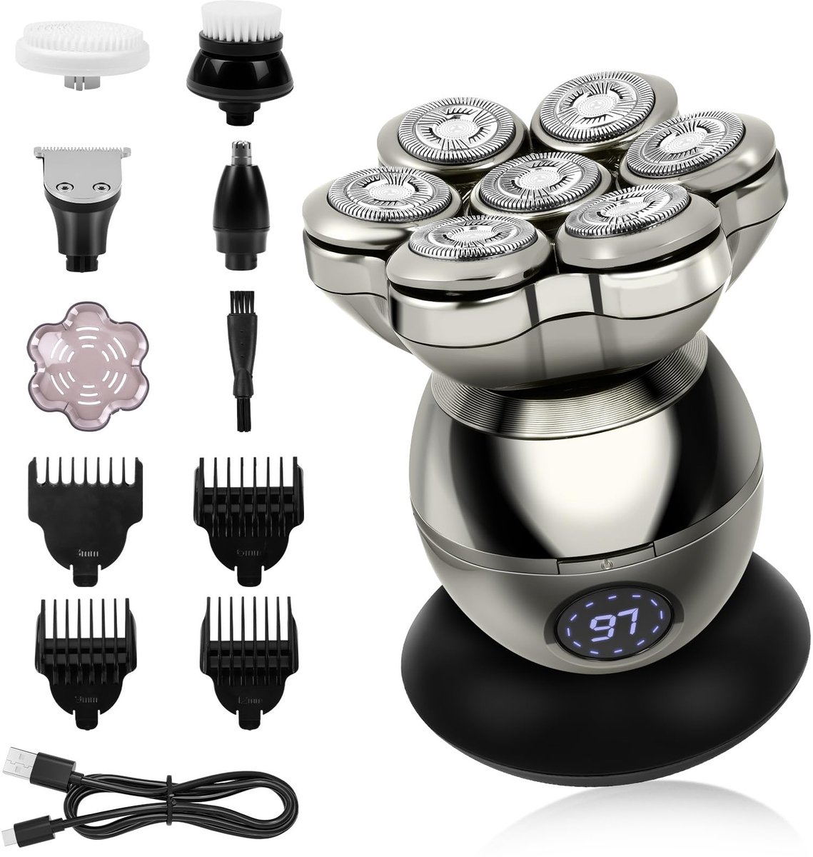 Scheerapparaat Mannen – 7D Scheerkoppen – 12-in-1 Grooming Set – Waterdicht – LED Display – 90 Min Accuduur