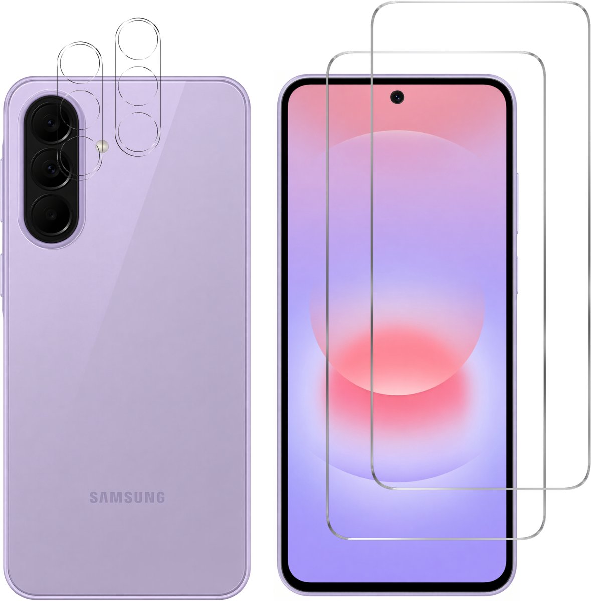 Screenprotector geschikt voor Samsung Galaxy A27 5G - 2 stuks Beschermglas van glas Transparante glazen schermbeschermfolie + 2 stuks Camera Protector