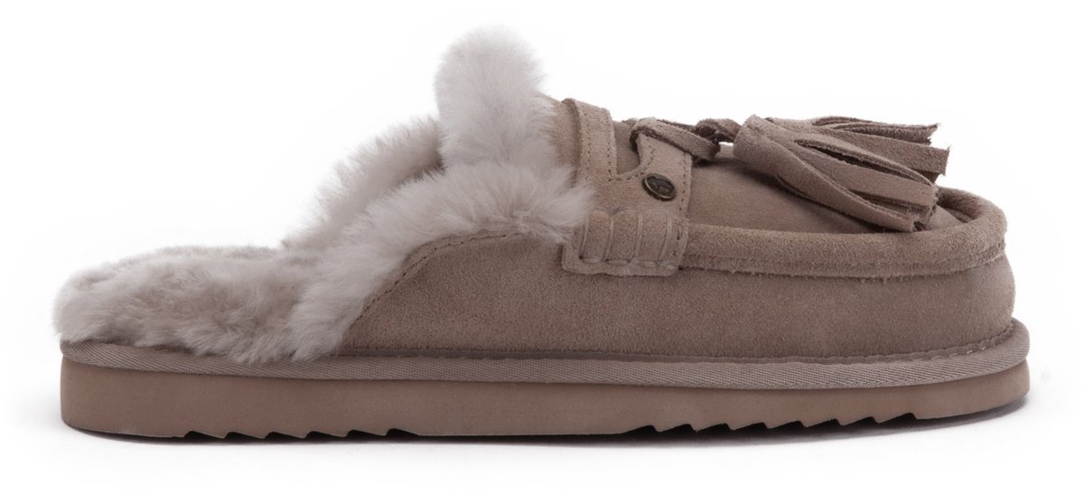 Warmbat Temora Suede tassels Dames Sloffen - Taupe