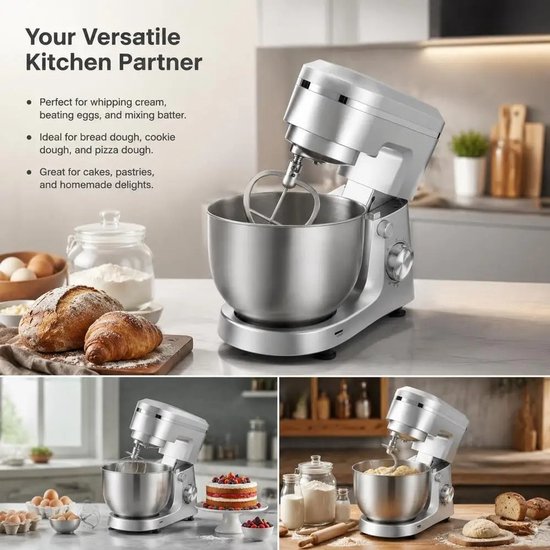 ACEP Kantelbare Keukenrobot - Keukenmachine - Deegmixer - Wit - RVS - 1500W - Mixer - Keukenrobot - Deegmachine - Keukenmixer van ACEP — afbeelding 2