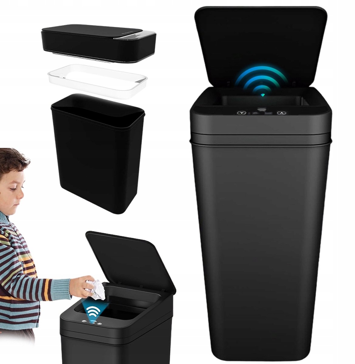 Slimme Prullenbak met Sensor - Automatische Prullenbak - Contactloze Afvalbak - 12L - 0,5 Sec Openen - Infrarood & Tik-sensor - Waterdicht - Luchtdicht Geurvrij - 23,5x15,8x32 cm - Voor Badkamer & Slaapkamer & Keuken